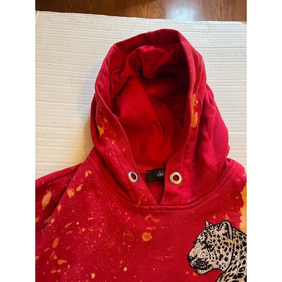 Avenue George V Paris men’s Red bleach art Leopard Hooded Sweatshirt S hoodie - Picture 9 of 16